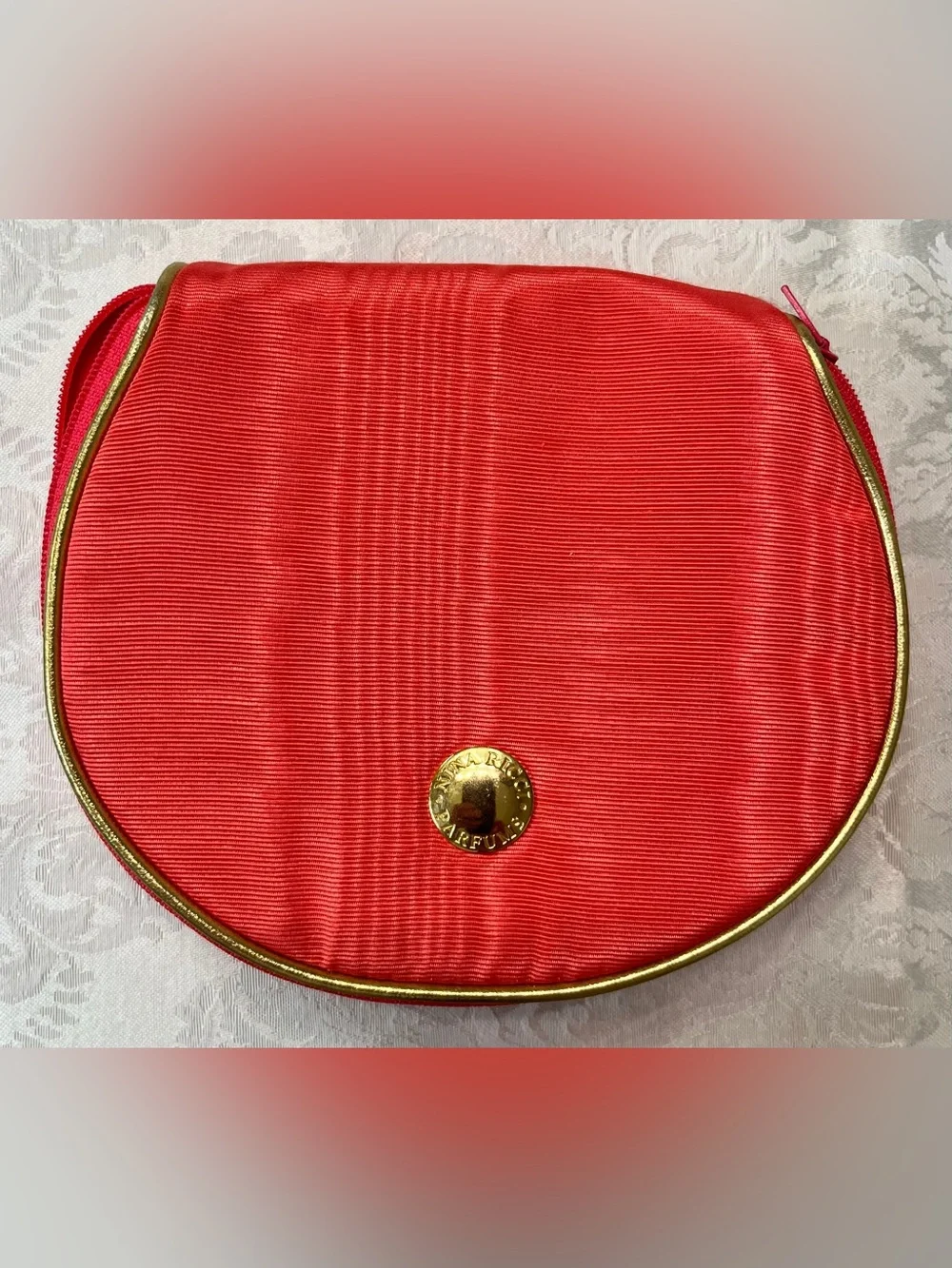 Nina Ricci Cosmetics Pouch in Coral with Gold Trim